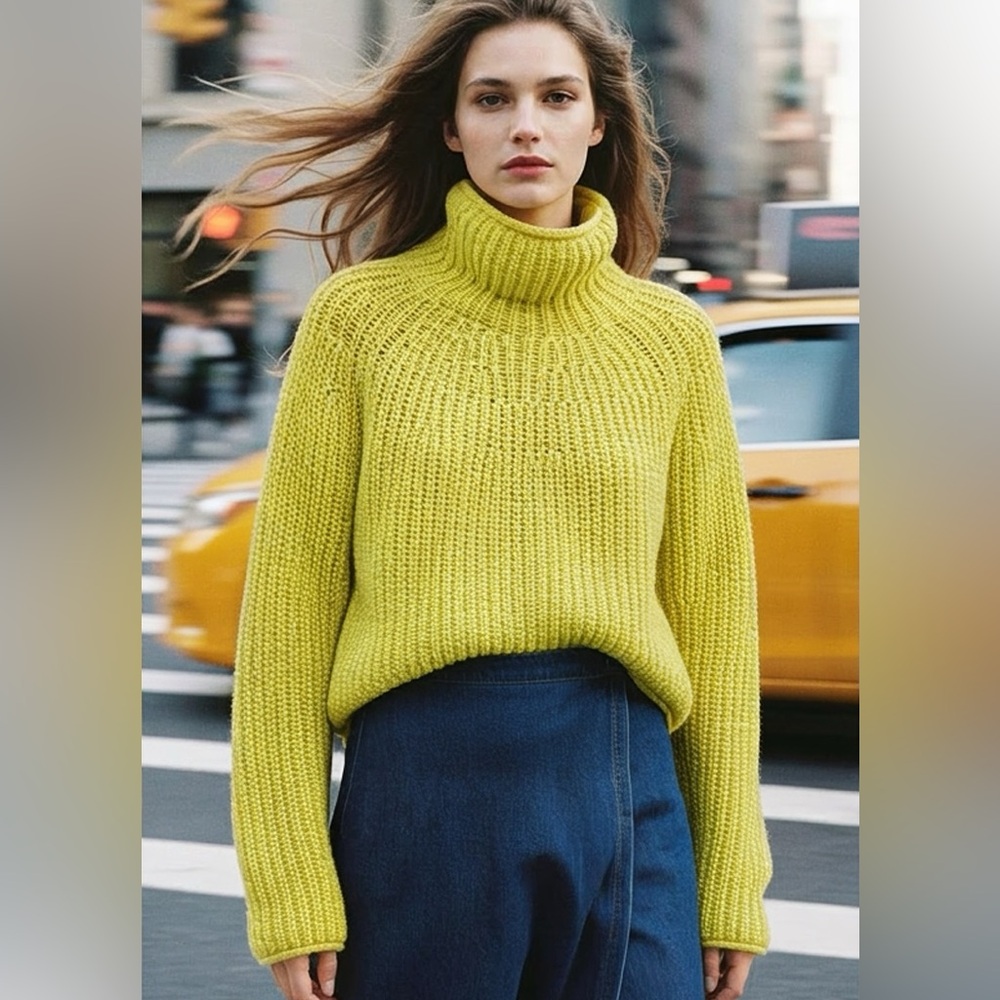 rag & bone Bright Lime Green Joseph Turtleneck Pullover Sweater